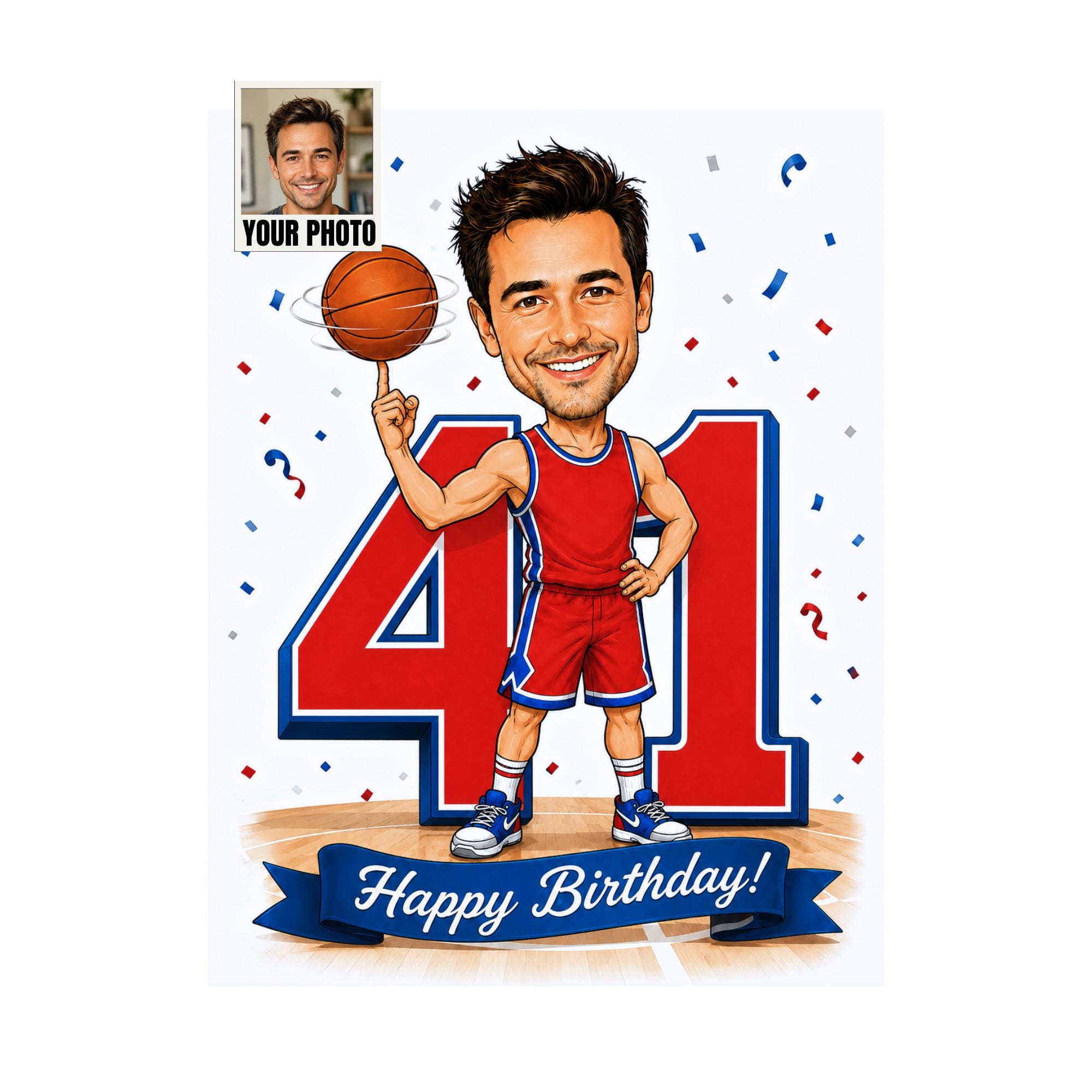 41st Birthday Basketball Cartoon Portrait for Him from photo