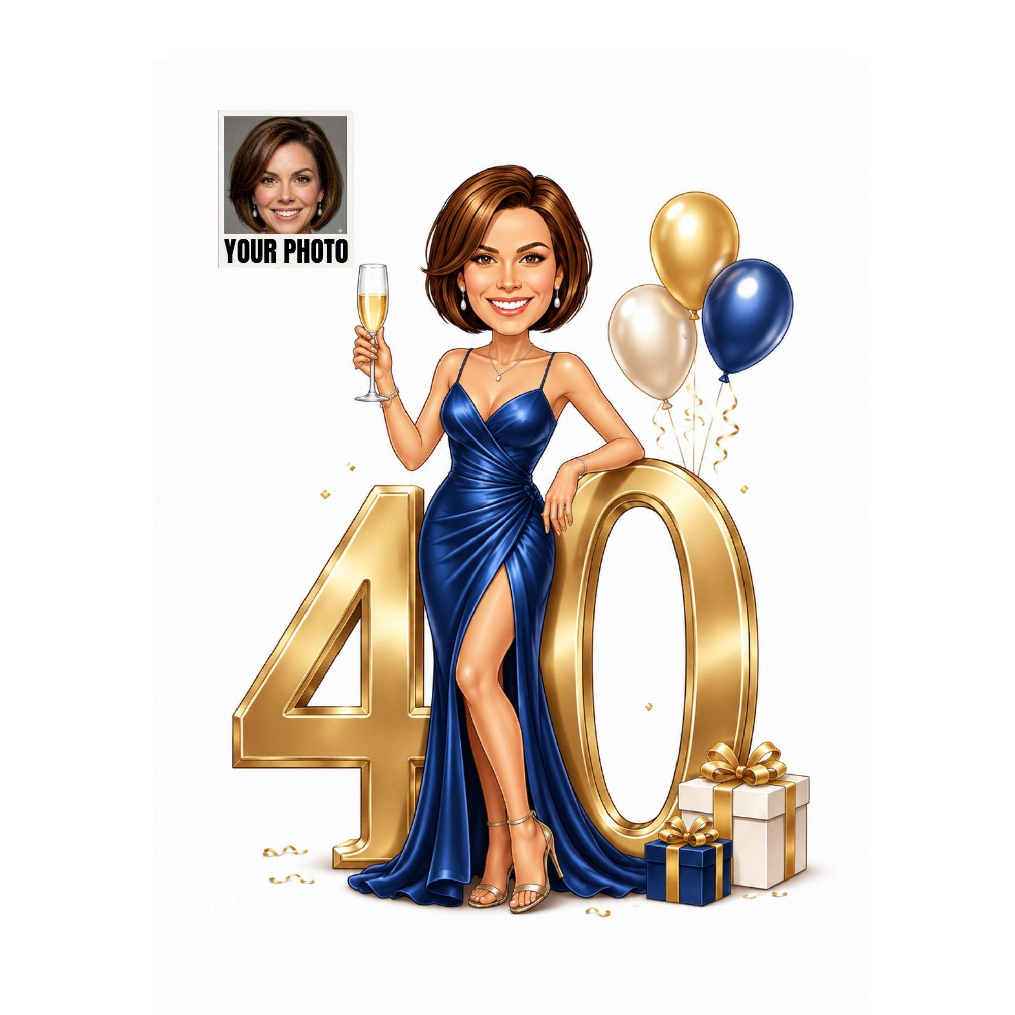 Caricature 40th Birthday Card For Her from photo