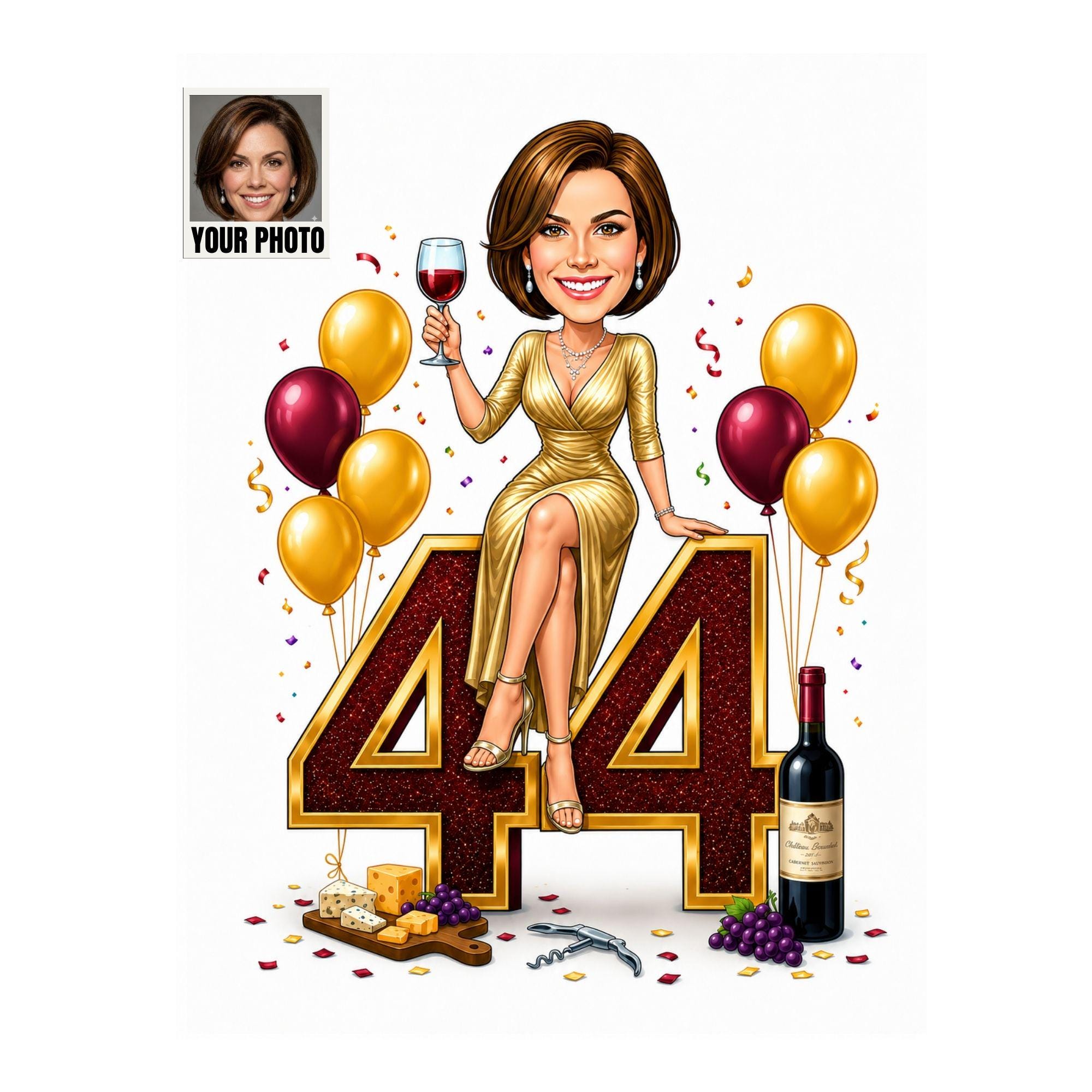 44th Birthday Cartoon Portrait for Her from photo