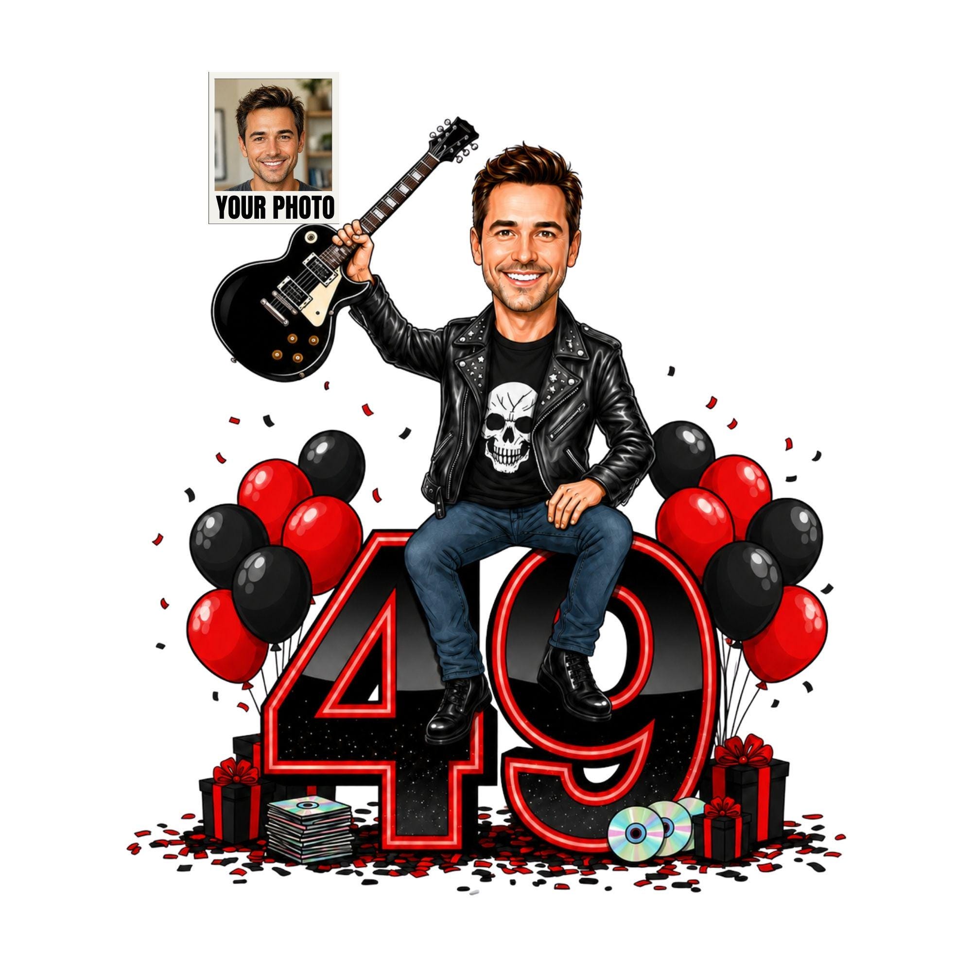 49th Birthday Rocker Cartoon Portrait for Him from photo