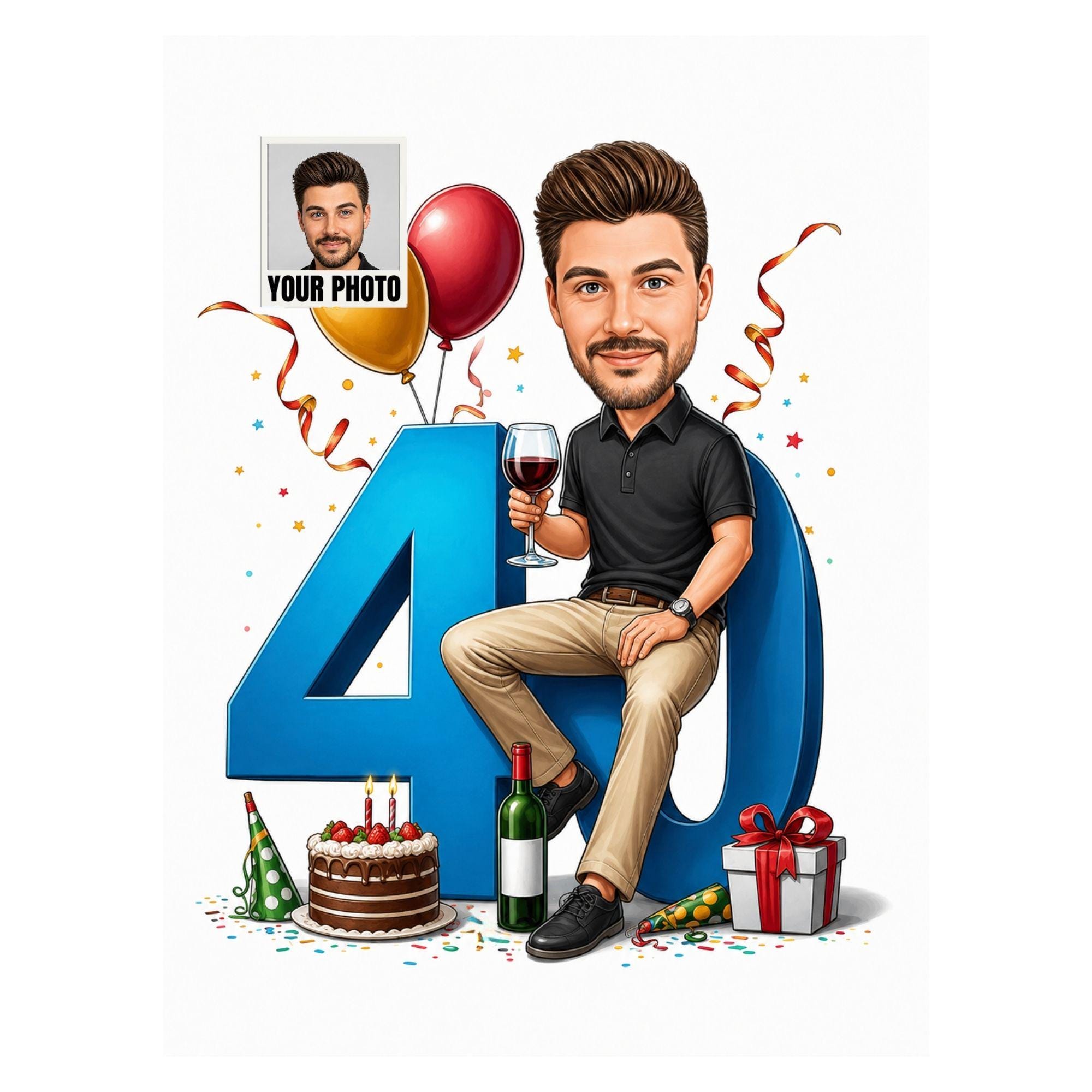 40th Birthday Cartoon Card from photo