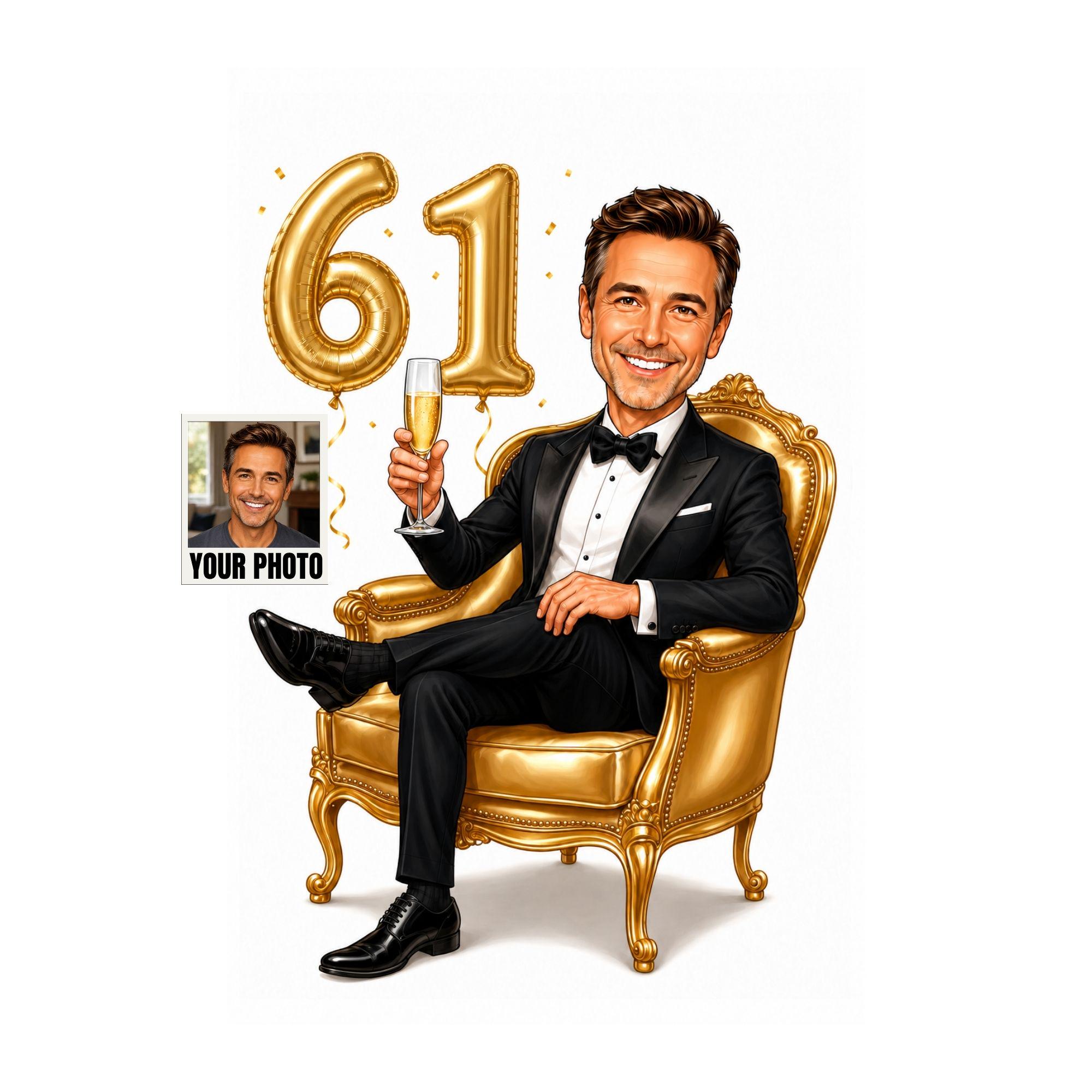 61st Birthday Cartoon Portrait for Him from photo