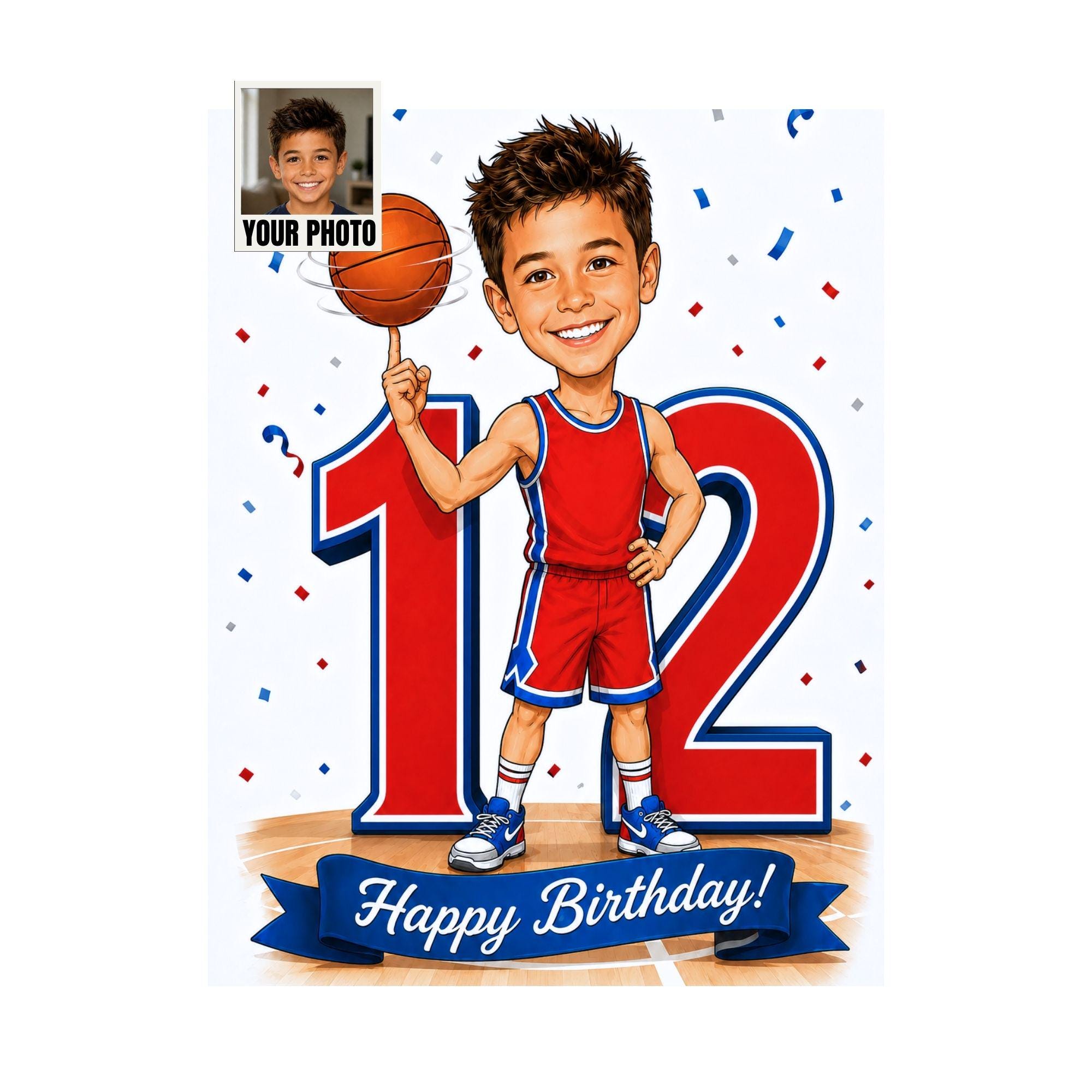 12th Birthday Basketball Cartoon Portrait for Him from photo