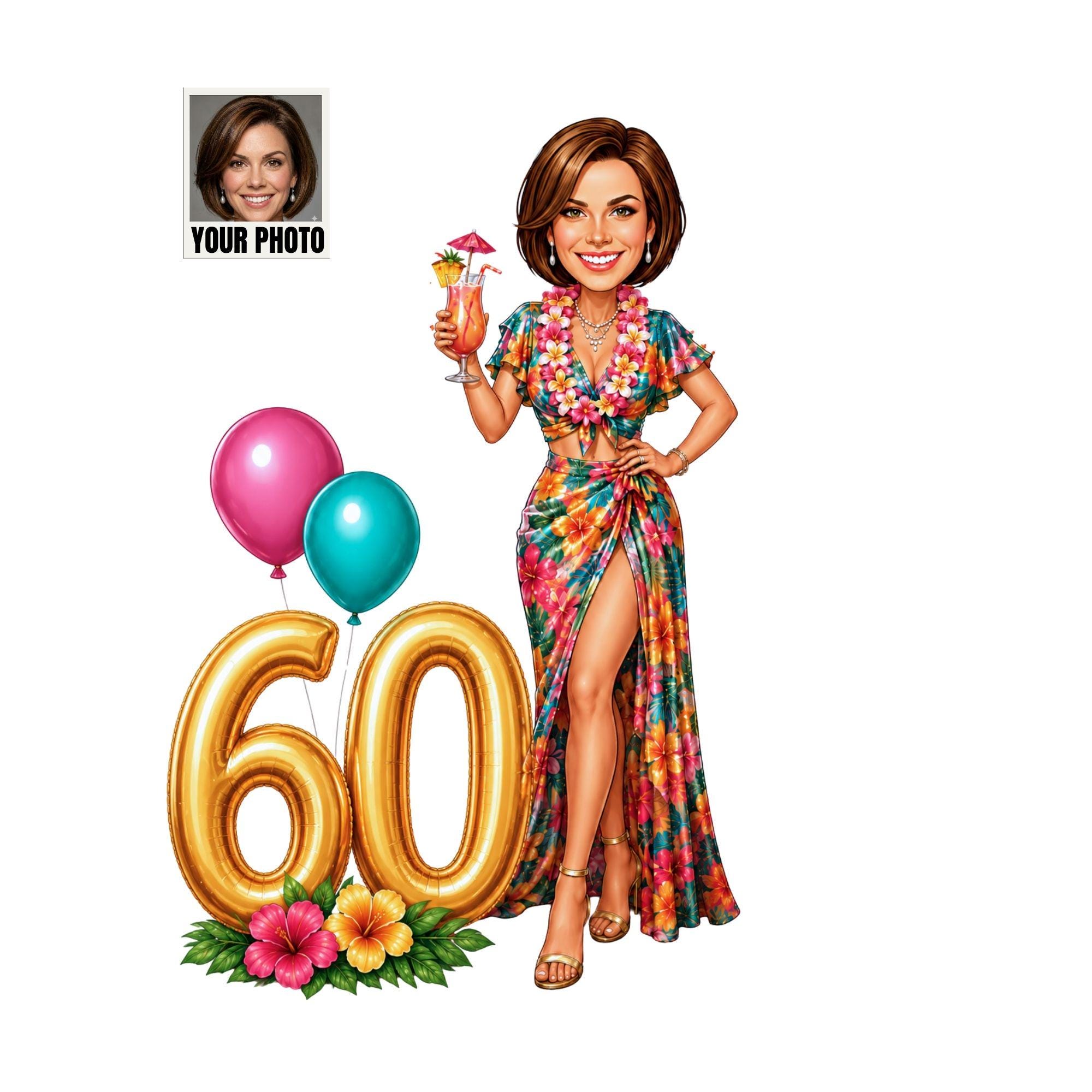 Funny 60th Birthday Cartoon Card for Her from photo