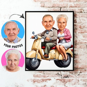Gift for Grandparents, Personalized Grandmother Portrait, Photo to Cartoon, Grandfather Gift Idea, Grandparents Wall Art, Gift for Mom Dad