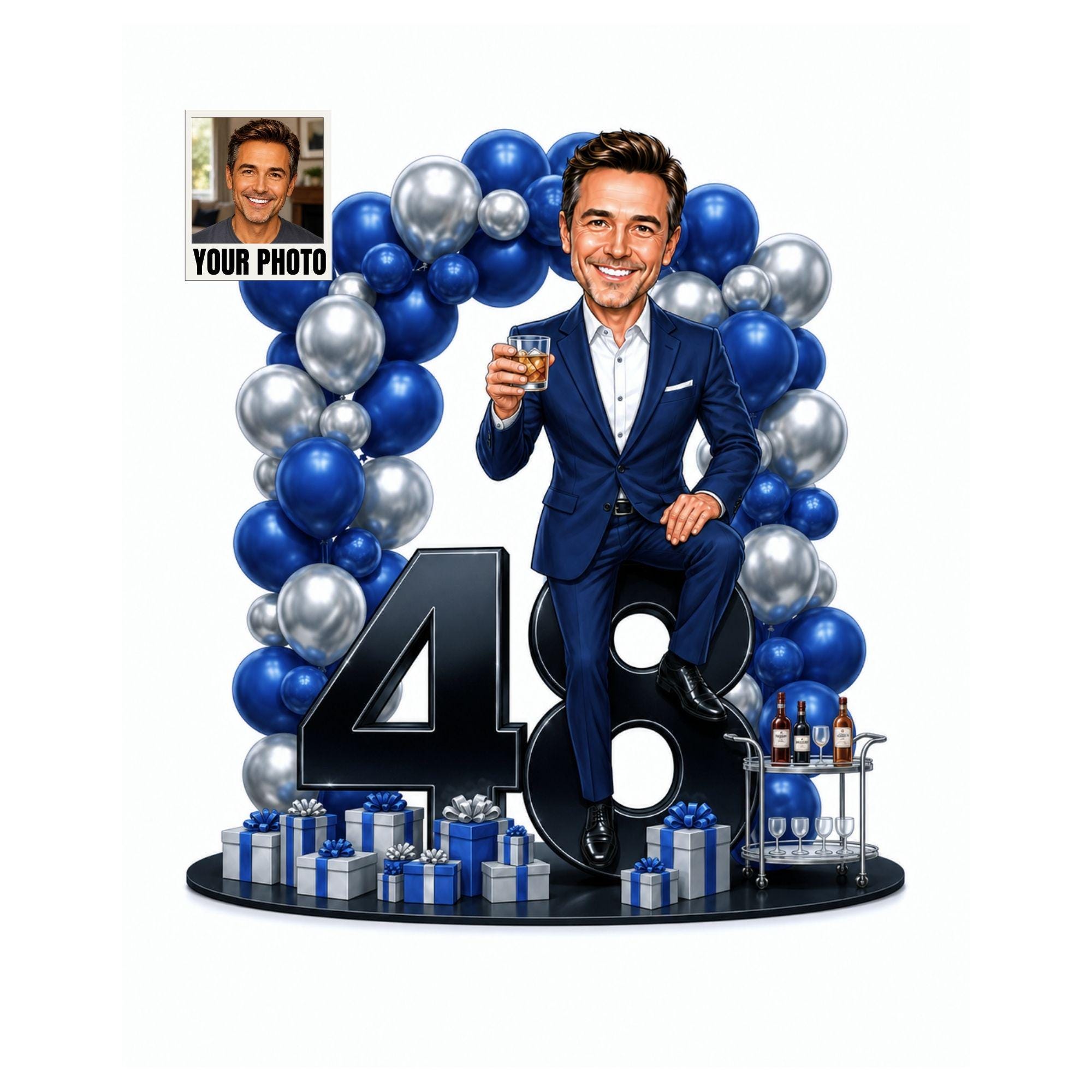 48th Birthday Man Cartoon Portrait for Him from photo