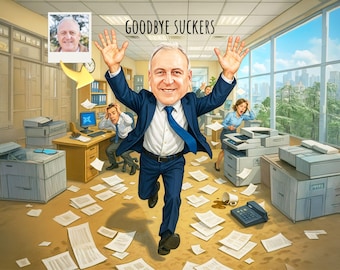 Retirement Caricature, Retirement Gift for Coworker, Funny Caricature From Photo, Boss Farewell Portrait, Funny Office Cartoon Portrait
