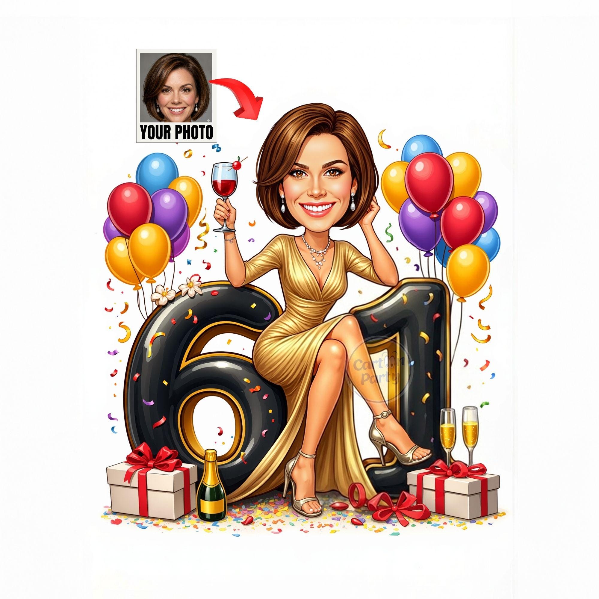 Custom 61st Birthday Caricature from photo