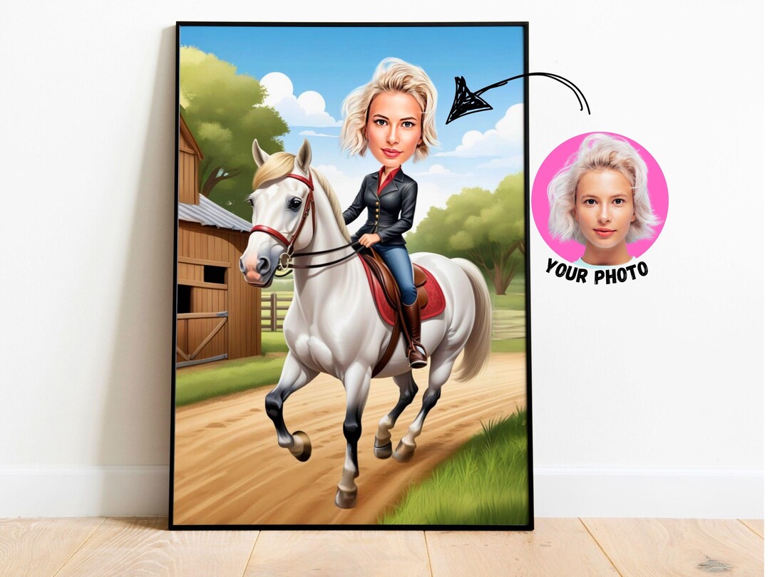 Custom Horse Rider Caricature: Funny Equestrian Portrait (digital ...