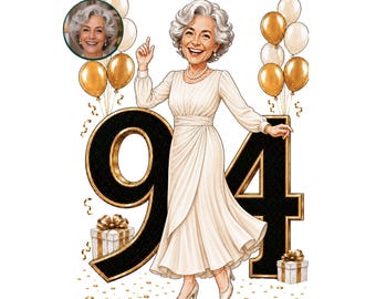 94th Birthday Caricature for Woman, 94th Birthday Card, 94th Birthday Woman Cartoon Portrait, 94th Birthday Gift for Her, 94th Portrait
