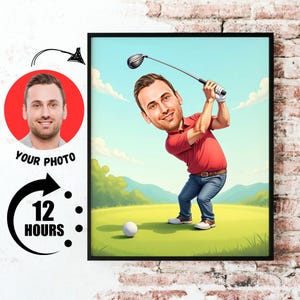 Caricature de golf personnalisée | Cadeau de golfeur personnalisé | Portrait de joueur de golf | Art de golf unique | Souvenir de golfeur