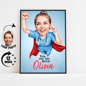 Nurse Caricature Custom Portrait, Personalized Nurse Gifts, Funny Medical Worker Art, Nurse Appreciation Gift, Hospital Wall Decor