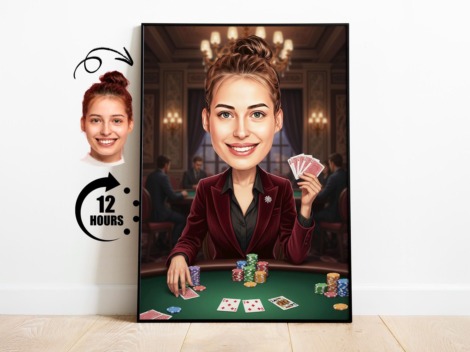 Poker Player Caricature Woman from photo