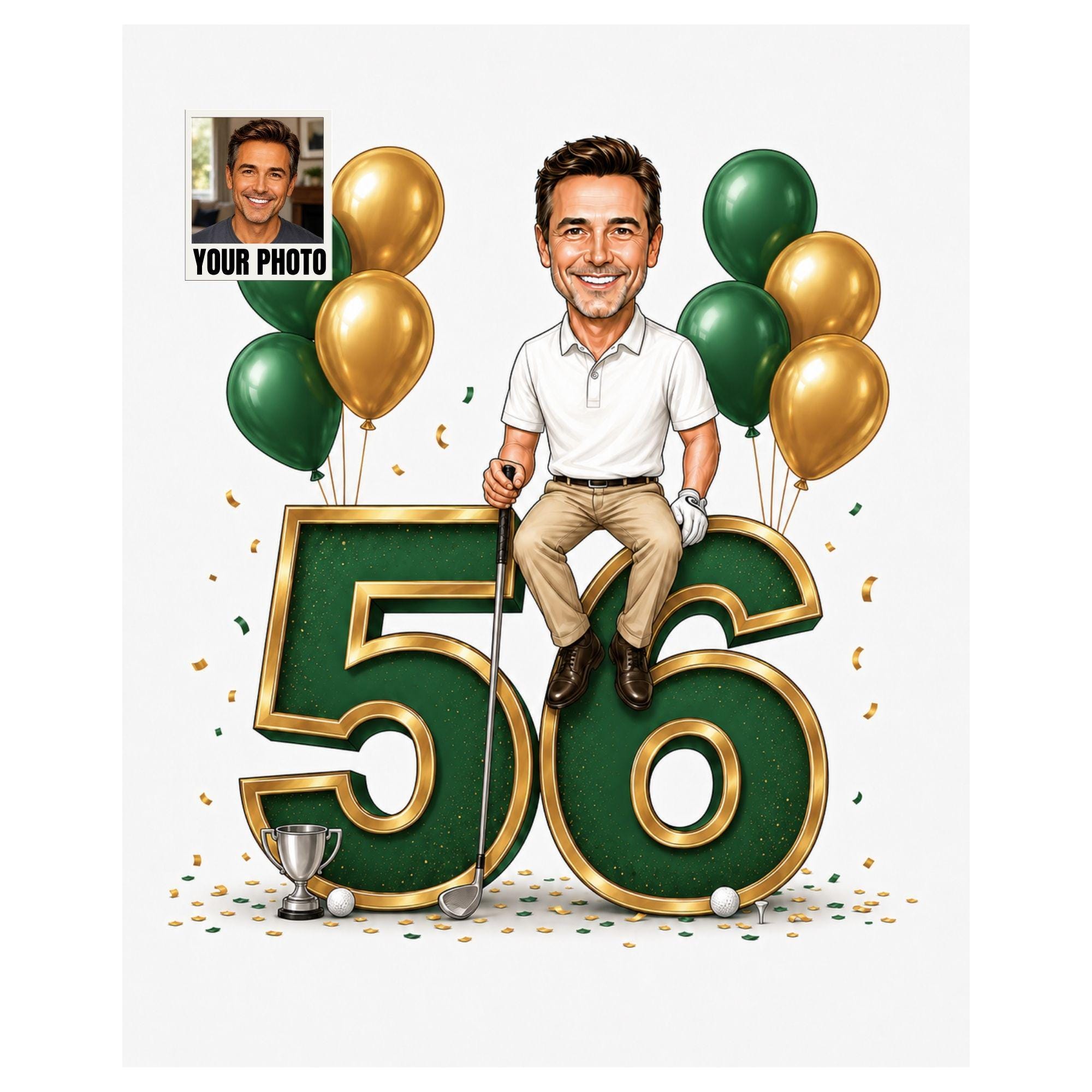56th Birthday Golf Cartoon Portrait for Him from photo