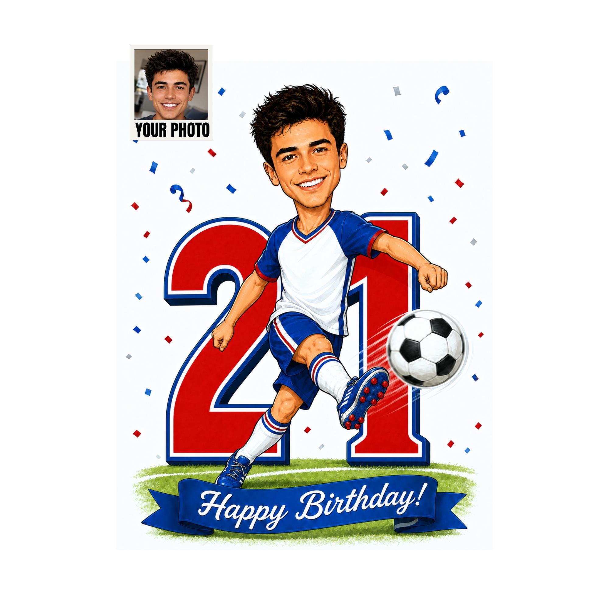 21st Birthday Football Cartoon Portrait for Him from photo