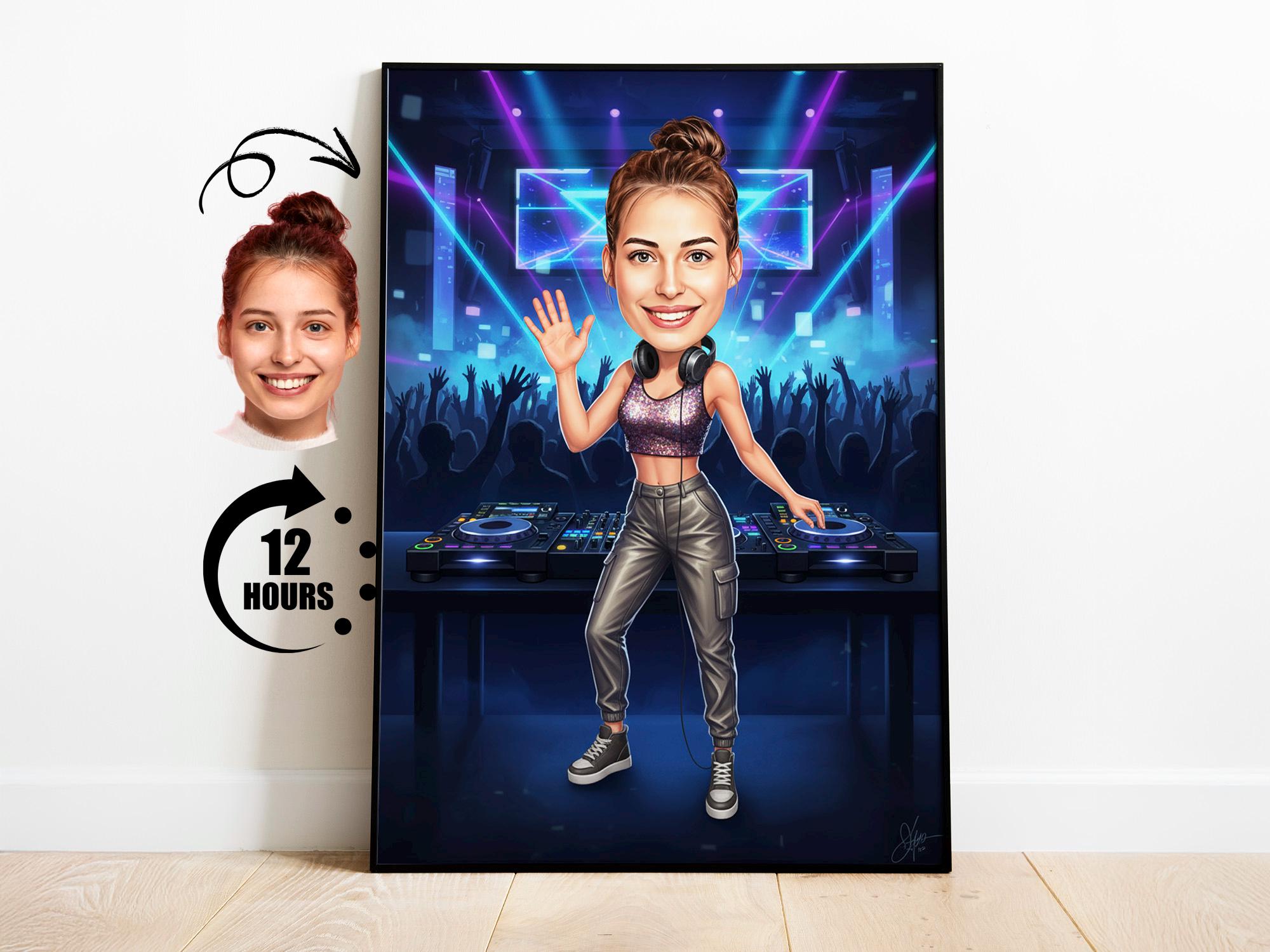 Female DJ Caricature Gift for Her from photo