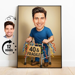 Lustiges 40. Geburtstagsgeschenk, 40. Geburtstagkarikatur, 40. Geburtstagskarte, 40. Geburtstag einzigartige Geschenke, 40. Geburtstagseinladung