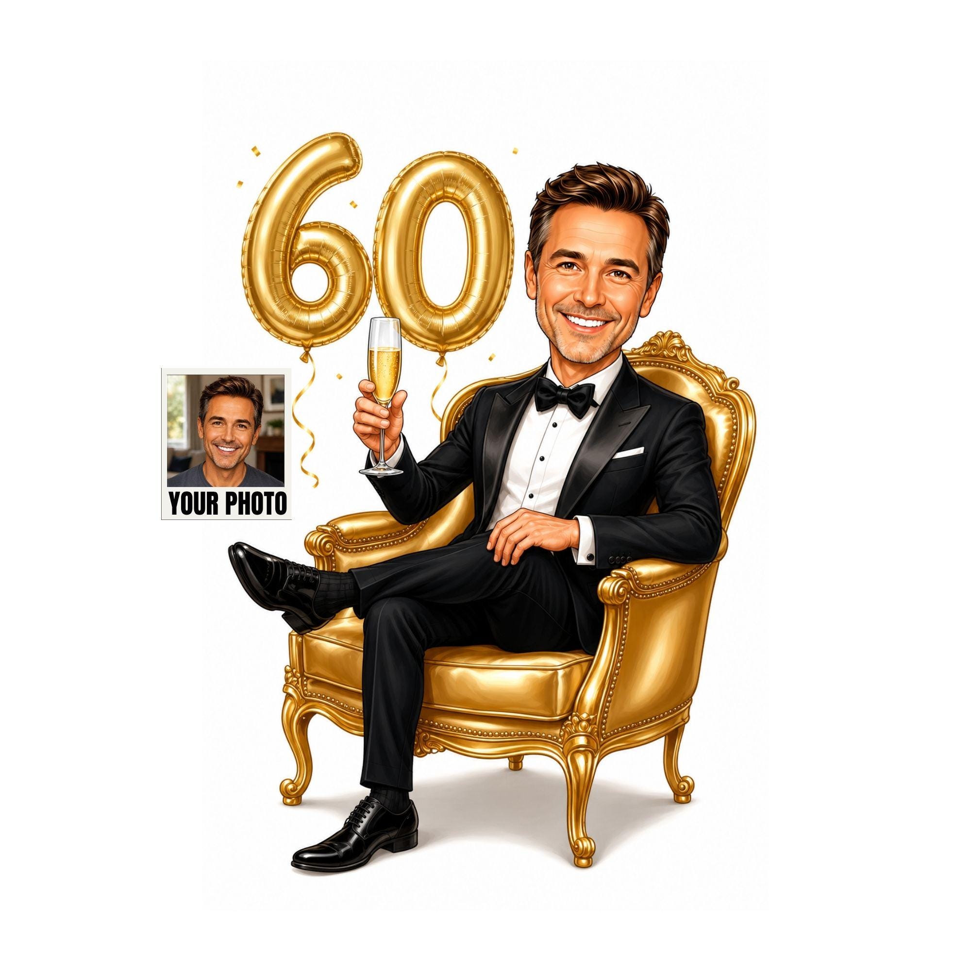 60th Birthday Cartoon Portrait for Him from photo
