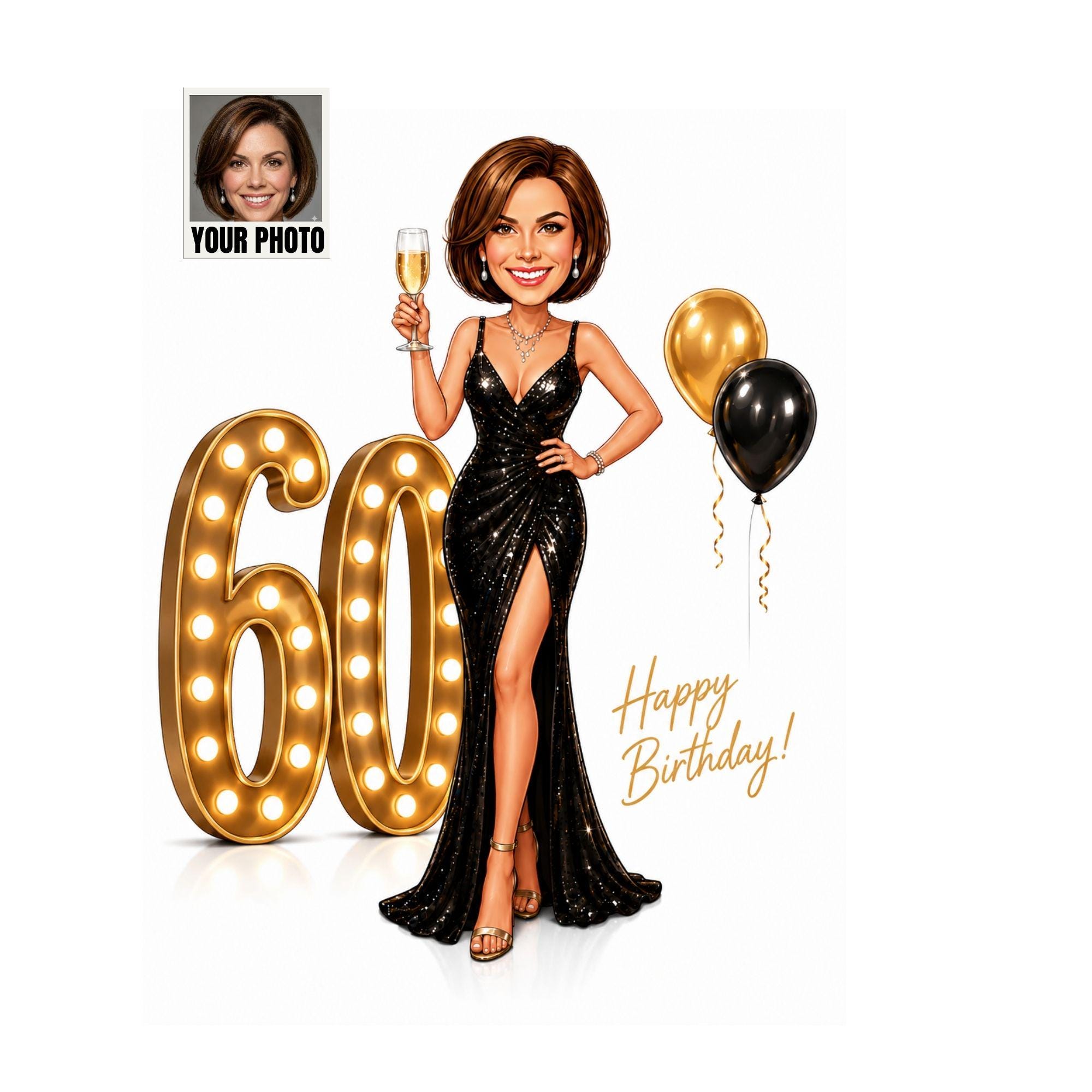 Custom 60th Birthday Cartoon for Her from photo