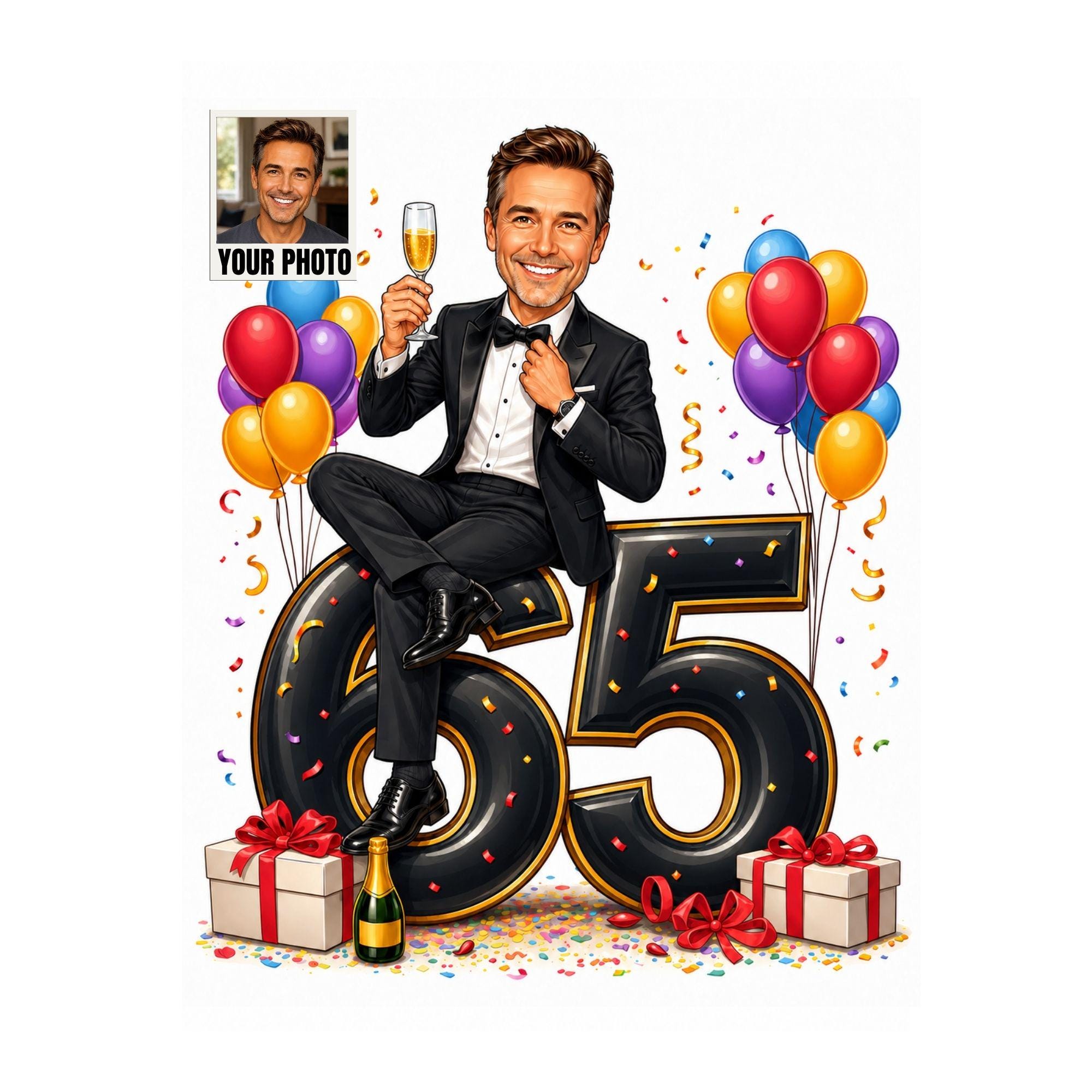 65th Birthday Man Cartoon Portrait from photo
