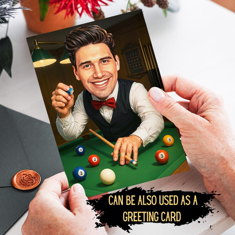 Custom Billiards Caricature: Funny Pool Player Portrait (digital ...