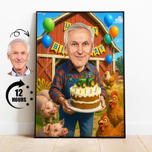 Farmer Birthday Gift, Funny Farmer Caricature from Photo, Funny Farmer Birthday Card, Tractor Birthday Cake, Farmer Birthday Cartoon