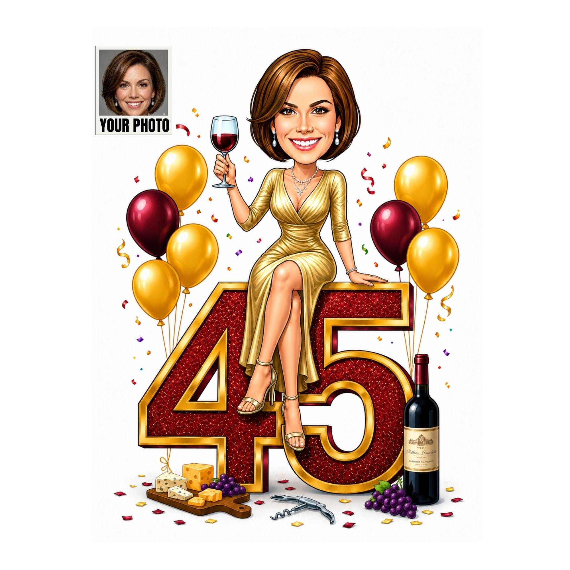 45th Birthday Cartoon Portrait for Her from photo