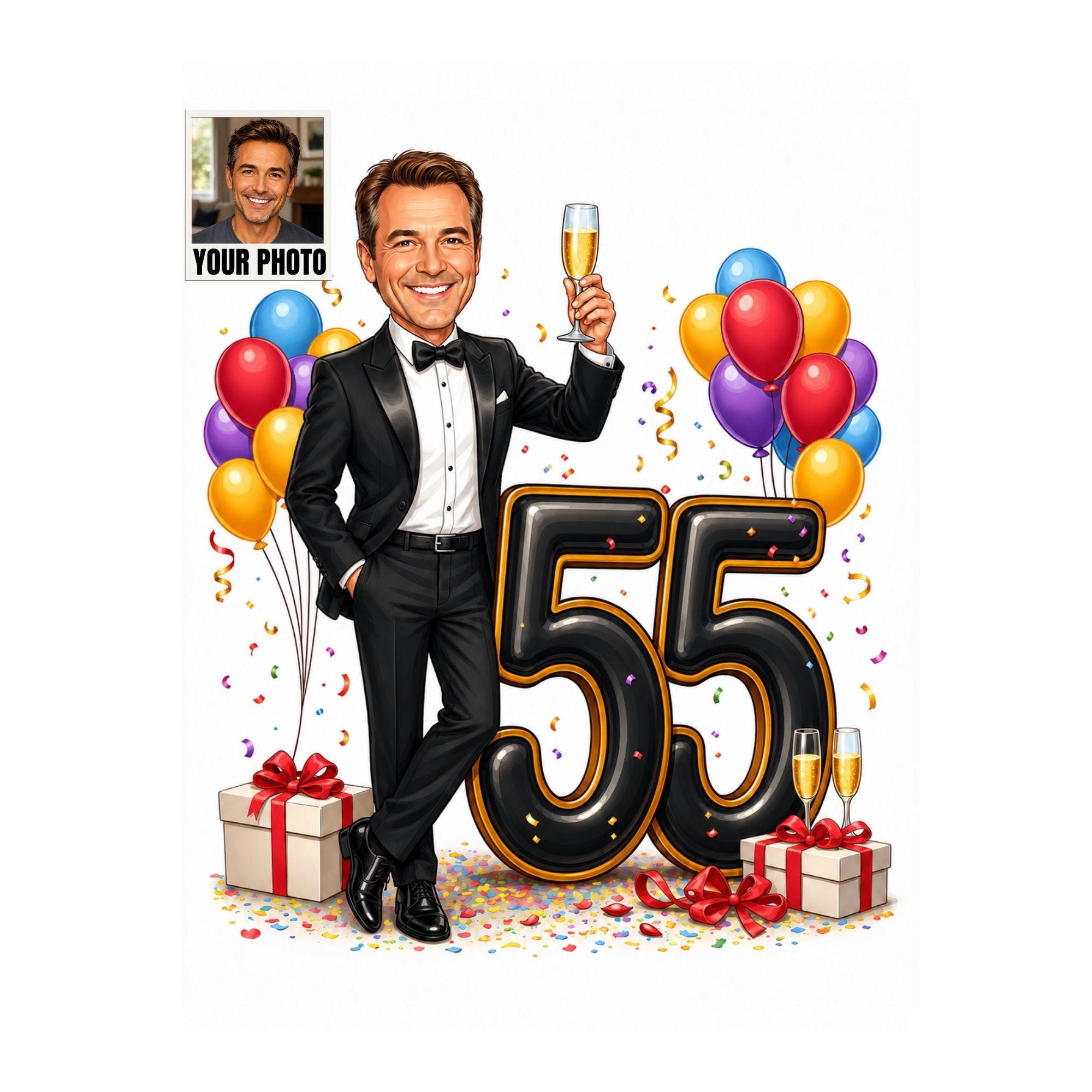55th Birthday Man Cartoon Portrait from photo