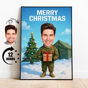 Custom Soldier Caricature from Photo, Funny Military Christmas Gift, Personalized Army Portrait, Deployment Gift for Him