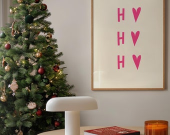 Pink Heart HHH Christmas Print | Modern Holiday Wall Art (PDF & JPG)