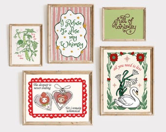 Whimsical Dark Academia Gallery Wall, Whimsy Wall Art Set, Heart Locket Art, Mystic Vintage Poster, Gothic Whimsical Decor, Maximalist Print