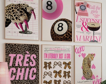 6 Trendy Pink Leopard Print Gallery Wall Art Set of 6 (Digital Download)