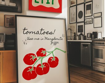 Wydruk artystyczny „Pomidor”: nowoczesna dekoracja ścienna do kuchni (pobranie cyfrowe)