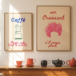 French Kitchen Set Of 2, Trendy Croissant Print, French Coffee Poster, Breakfast Wall Art, Sil Vous Plait Art, Home Inspo, Coffee Shop Print