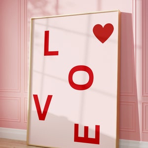 Love Print, Retro Poster, Herz Poster, 70er Jahre Poster, rote Wandkunst, ästhetisches Wohndekor, Liebesbrief Poster, trendige Wandkunst