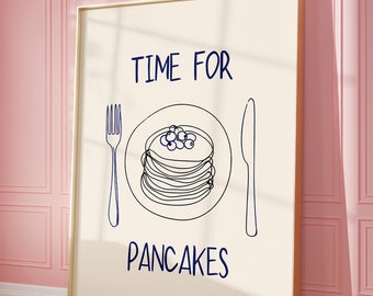 Time for Pancakes Wall Art - Hand-Drawn Kitchen Print - Breakfast Poster - Food Print  - Instant Download