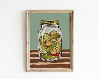 Pickle Jar Wall Art,  Retro Dill Pickles Poster, Quirky Foodie Gift Digital Download Art