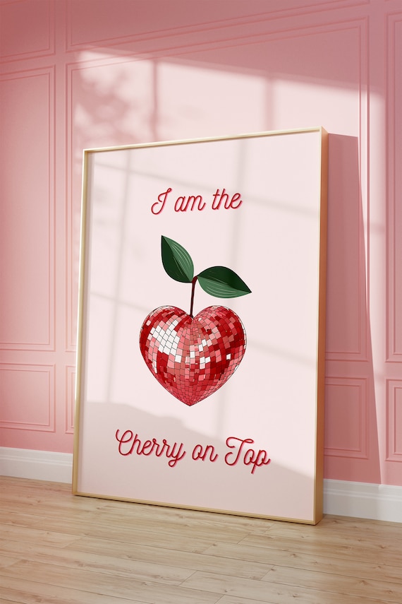 Disco Heart Cherry Print: Funky Mirror Ball Wall Art (Digital Download)