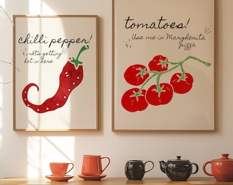 Pomidor i papryczka chili – grafika kuchenna rysowana ręcznie (PDF)
