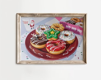 クリスマスドーナツアートプリント：お祝いのホリデーフード、キッチンデコレーション（デジタルダウンロード）