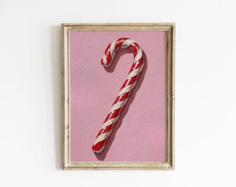 ピンクのキャンディケインプリント：クリスマスのお祝いキッチンデコレーション（デジタルダウンロード）