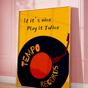 Musik-Druck, Play It Twice Wandkunst, Retro-Druck, trendige Wandkunst, Groovy-Druck, Funky Poster, Wohnheimraum, ästhetisches Wohndekor, Preppy-Druck