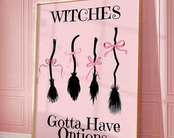 Coquette Witch Halloween Print: Różowa kokardka, upiorna sztuka ścienna (PDF i JPG)