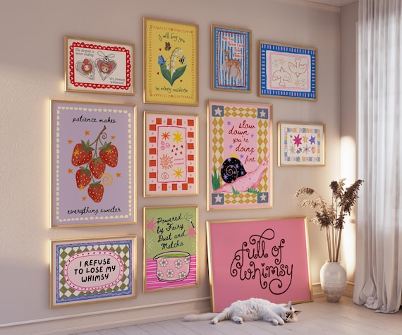 40 Mega Whimsical Gallery Wall Set, Whimsy Dopamine Decor Bundle, Eclectic Cottagecore Prints, Maximalist Room Decor, Aesthetic Posters