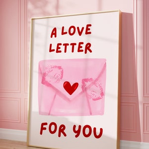 Impresión de carta de amor, Arte de pared de moda, Decoración femenina, Carta de amor rosa, Impresión de labios de besos, Impresión de meñique, Impresión de dormitorio, Estética