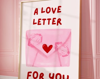 Impresión de carta de amor rosa, decoración para dormitorio femenino (descarga digital)