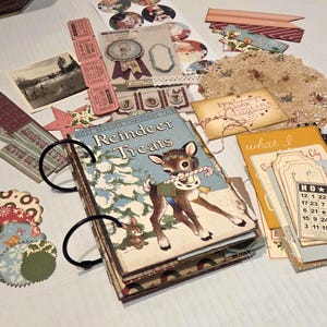 クリスマスジャンクジャーナル12月ミニアルバム ヴィンテージスタイル 45ピース以上のエフェメラキット付き