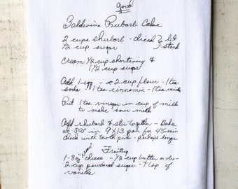 George's handwritten Rhubarb Cake Recipe Towel white or off-white