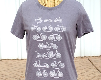 Women's Cycles of Life t-shirt triblend BIKES illustration grey coral