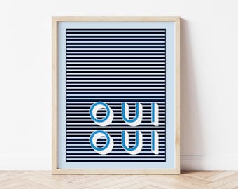 Oui Oui Bathroom Print – Funny French Pun, Minimalist Restroom Art (Digital Download)